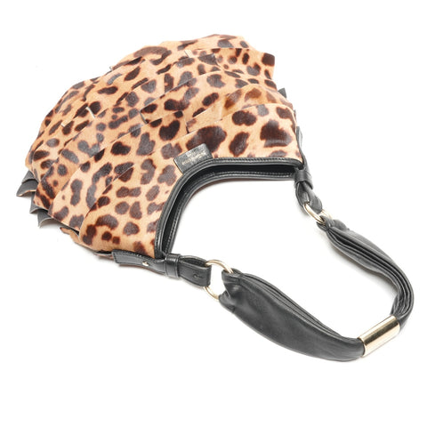 YVES SAINT LAURENT Frill Leopard Pattern One Belt Shoulder Bag Brown WS25816