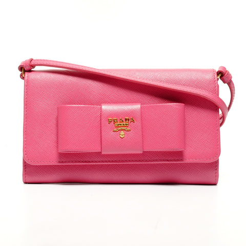 PRADA Le Bon Saffiano Leather Wallet Shoulder Bag pink WS25818