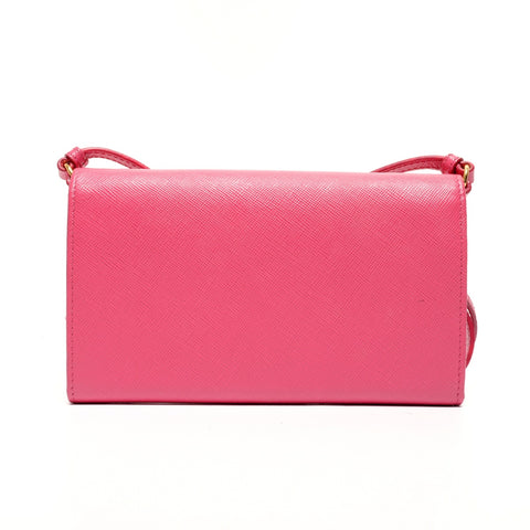 PRADA Le Bon Saffiano Leder Geldbörse Umhängetasche rosa WS25818