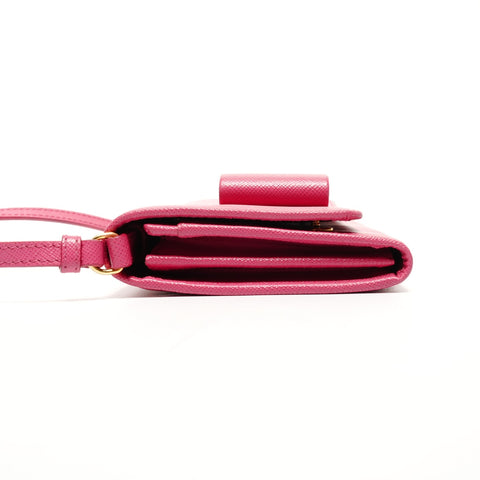 PRADA Le Bon Saffiano Leder Geldbörse Umhängetasche rosa WS25818