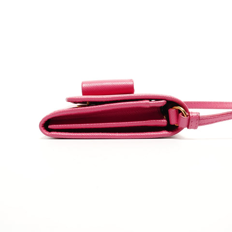 PRADA Le Bon Saffiano Leder Geldbörse Umhängetasche rosa WS25818