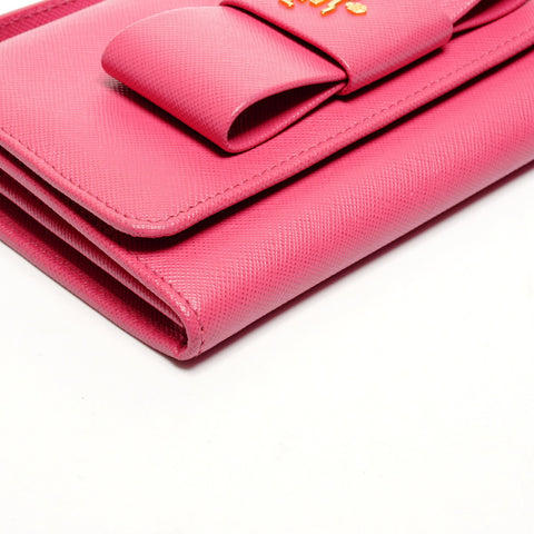 PRADA Le Bon Saffiano Leder Geldbörse Umhängetasche rosa WS25818