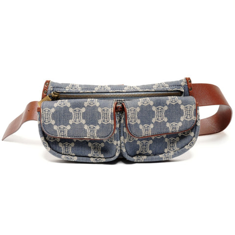 CELINE Denim Macadam Triomphe Belt Bag Body Bag Waist bag blue WS25823