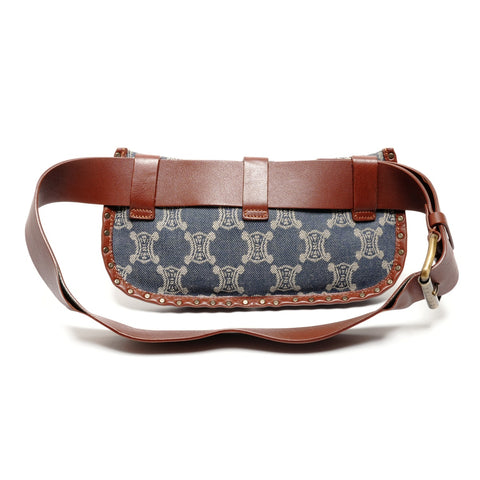 CELINE Denim Macadam Triomphe Belt Bag Body Bag Waist bag blue WS25823