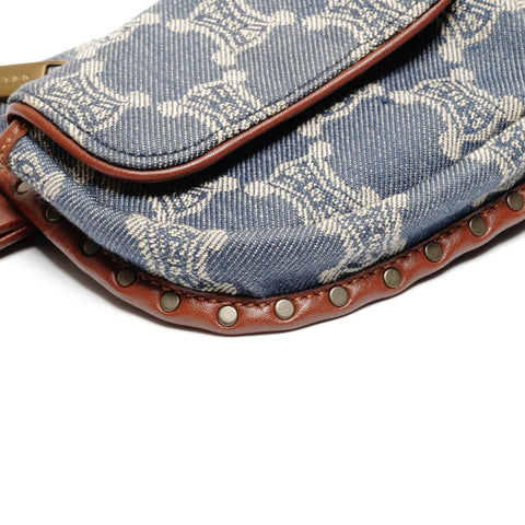 CELINE Denim Macadam Triomphe Belt Bag Body Bag Waist bag blue WS25823