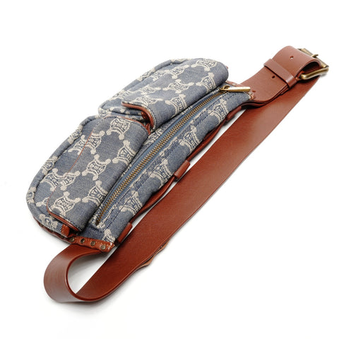 CELINE Denim Macadam Triomphe Belt Bag Body Bag Waist bag blue WS25823