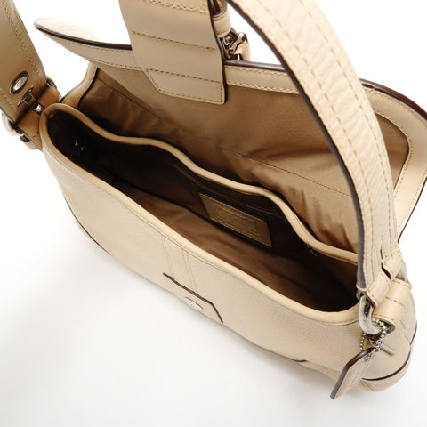 COACH One belt Leather SilverMetal Shoulder Bag beige WS25839