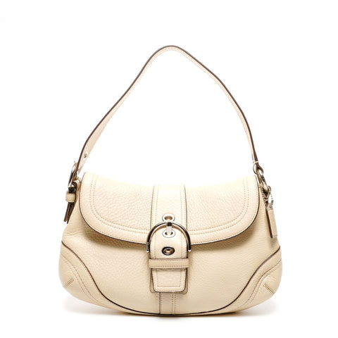 COACH One belt Leather SilverMetal Shoulder Bag beige WS25839
