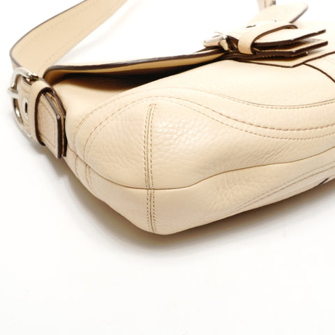 COACH One belt Leather SilverMetal Shoulder Bag beige WS25839
