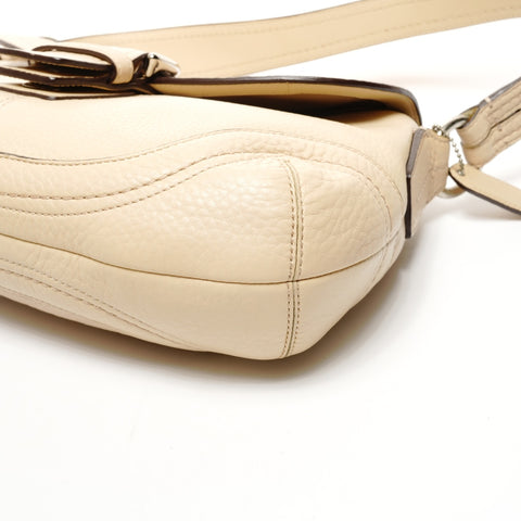 COACH One belt Leather SilverMetal Shoulder Bag beige WS25839
