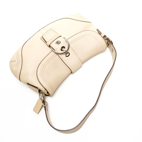 COACH One belt Leather SilverMetal Shoulder Bag beige WS25839