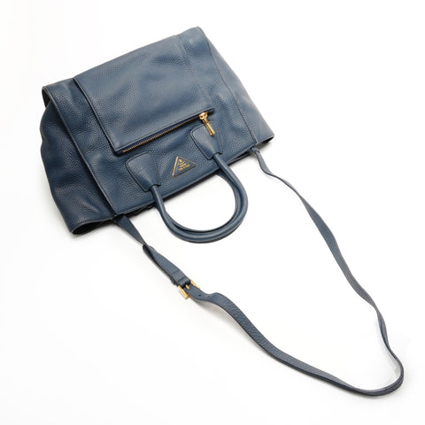 PRADA 2way leather Handbag blue WS25841