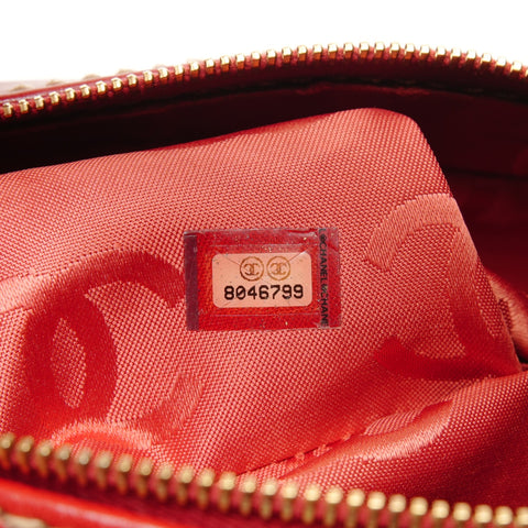 CHANEL No. 8 Lambskin Wild Stitch Boston Bag 2003-2004 Handbag Red WS25842