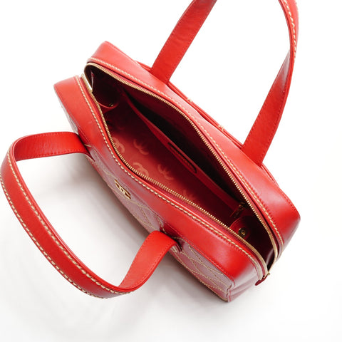 CHANEL No. 8 Lambskin Wild Stitch Boston Bag 2003-2004 Handbag Red WS25842