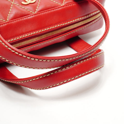 CHANEL No. 8 Lambskin Wild Stitch Boston Bag 2003-2004 Handbag Red WS25842