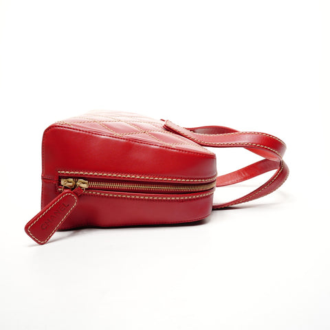 CHANEL No. 8 Lambskin Wild Stitch Boston Bag 2003-2004 Handbag Red WS25842