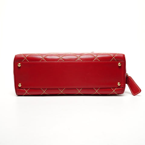 CHANEL No. 8 Lambskin Wild Stitch Boston Bag 2003-2004 Handbag Red WS25842