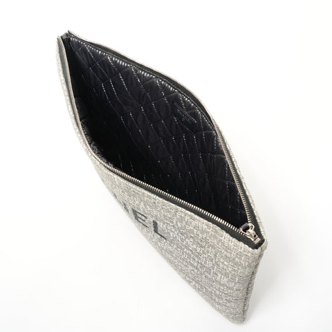 CHANEL 25th series 2018 Tweed logo Clutch bag gray WS25843