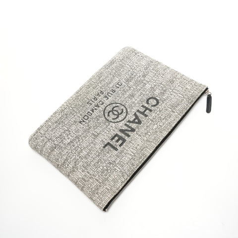 CHANEL 25th series 2018 Tweed logo Clutch bag gray WS25843