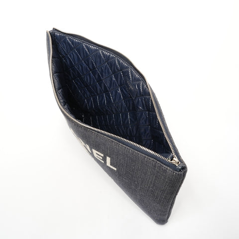 CHANEL No. 21 2015-2016 Denim Logo Clutch bag blue WS25844