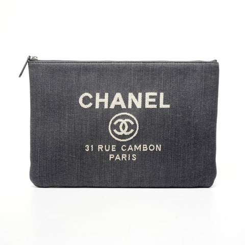 CHANEL No. 21 2015-2016 Denim Logo Clutch bag blue WS25844