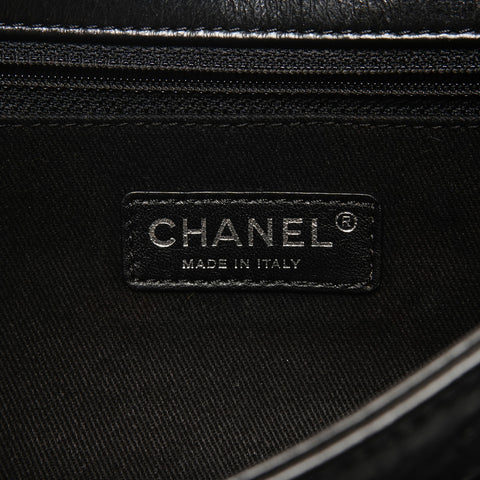 CHANEL Icon Motif 9.8" Flap Leather Shoulder Bag black WS25845