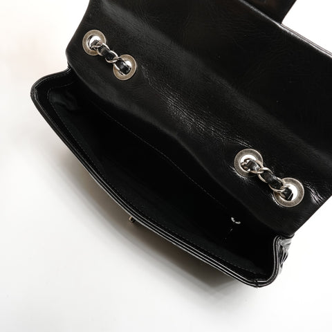 CHANEL Icon Motif 9.8" Flap Leather Shoulder Bag black WS25845