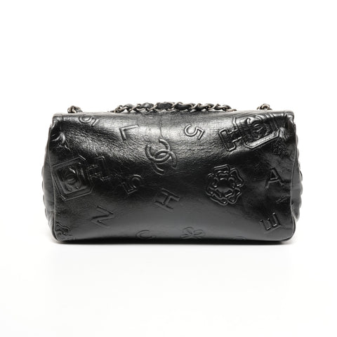 CHANEL Icon Motif 9.8" Flap Leather Shoulder Bag black WS25845