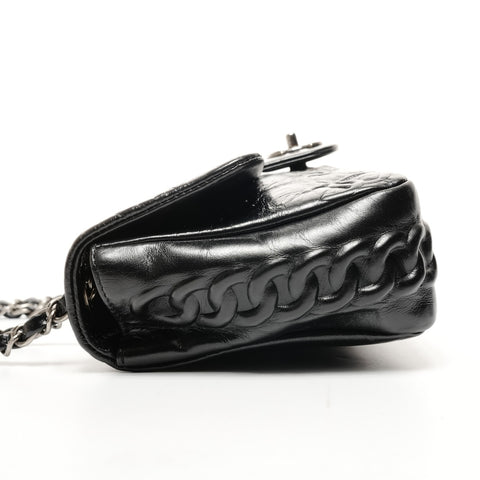 CHANEL Icon Motif 9.8" Flap Leather Shoulder Bag black WS25845