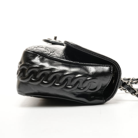 CHANEL Icon Motif 9.8" Flap Leather Shoulder Bag black WS25845