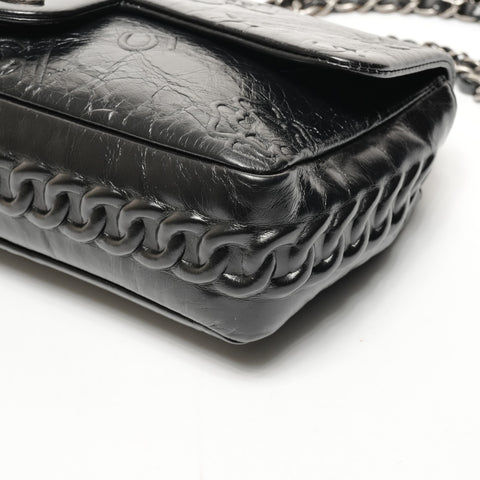 CHANEL Icon Motif 9.8" Flap Leather Shoulder Bag black WS25845