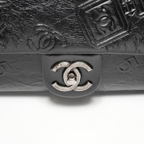 CHANEL Icon Motif 9.8" Flap Leather Shoulder Bag black WS25845
