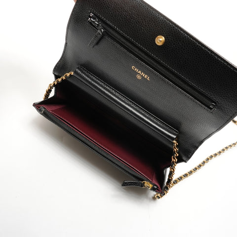 CHANEL No. 22 2016-2017 Caviar Skin Chain Wallet Matelasse Shoulder Bag black WS25847