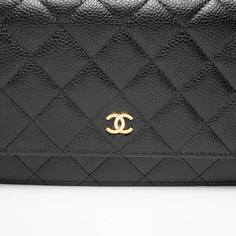 CHANEL No. 22 2016-2017 Caviar Skin Chain Wallet Matelasse Shoulder Bag black WS25847