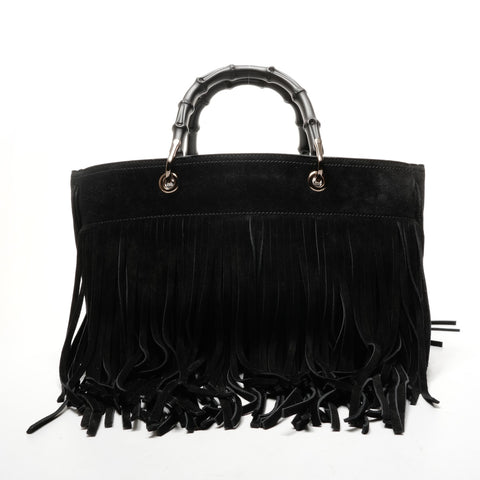 GUCCI Fringe Suede Bamboo 2way Handbag black WS25850