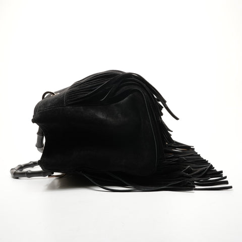 GUCCI Fringe Suede Bamboo 2way Handbag black WS25850