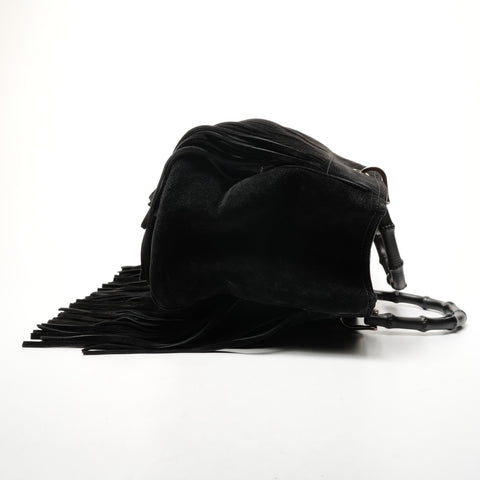 GUCCI Fringe Suede Bamboo 2way Handbag black WS25850