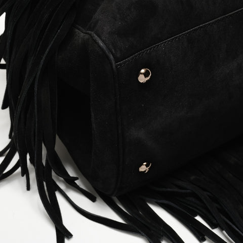 GUCCI Fringe Suede Bamboo 2way Handbag black WS25850