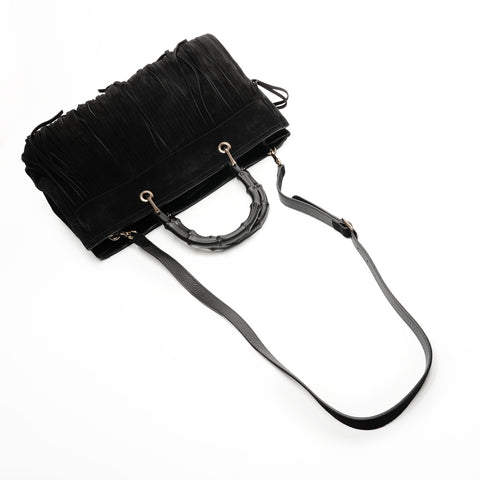 GUCCI Fringe Suede Bamboo 2way Handbag black WS25850