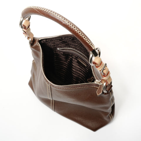 PRADA leather one belt Shoulder Bag Brown WS25853