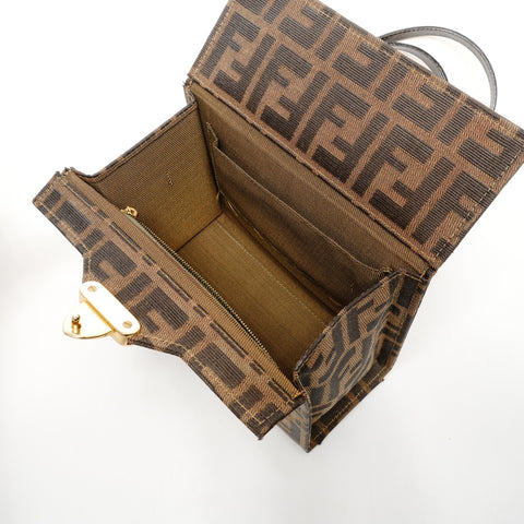FENDI Zucca Canvas Small Trunk 2-Way Vanity Handbag Brown WS25854