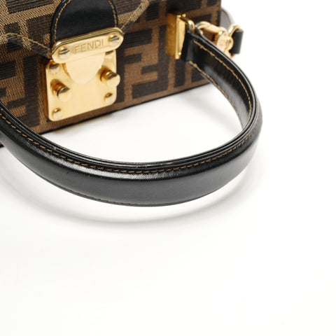 FENDI Zucca Canvas Small Trunk 2-Way Vanity Handbag Brown WS25854