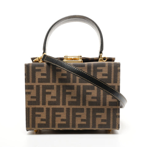 FENDI Zucca Canvas Small Trunk 2-Way Vanity Handbag Brown WS25854