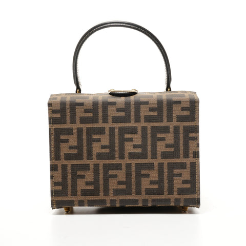 FENDI Zucca Canvas Small Trunk 2-Way Vanity Handbag Brown WS25854