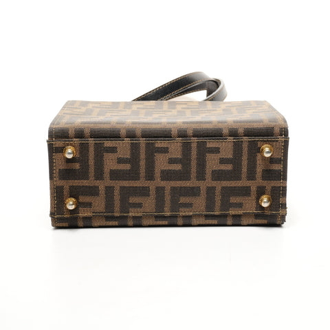 FENDI Zucca Canvas Small Trunk 2-Way Vanity Handbag Brown WS25854