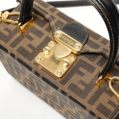 FENDI Zucca Canvas Small Trunk 2-Way Vanity Handbag Brown WS25854