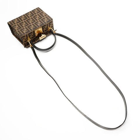 FENDI Zucca Canvas Small Trunk 2-Way Vanity Handbag Brown WS25854