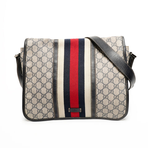 GUCCI GG Supreme surface deterioration and peeling Shoulder Bag Navy WS25858