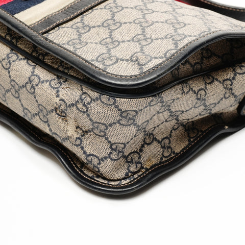 GUCCI GG Supreme surface deterioration and peeling Shoulder Bag Navy WS25858