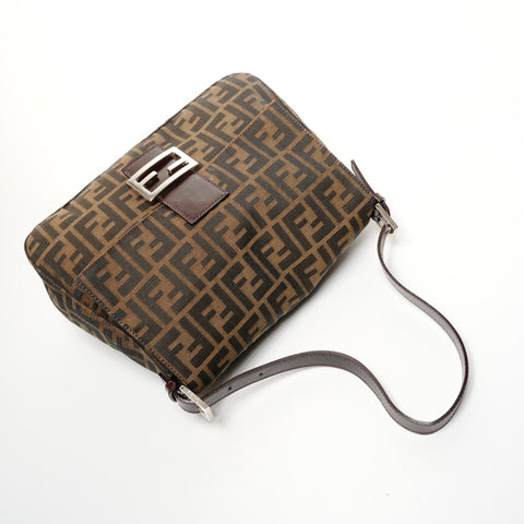 FENDI Zucca Canvas Mamma Bucket One Belt Shoulder Bag Brown WS25859